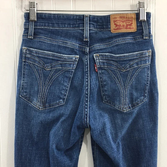Levis 721 High Rise Skinny Jeans Womens 26‎ Medium Wash Cotton Distressed Denim - Picture 5 of 13